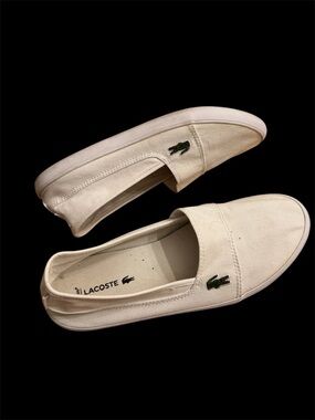 Lacoste white Canvas Slip-On Sneakers with Green Croc Accent size 7